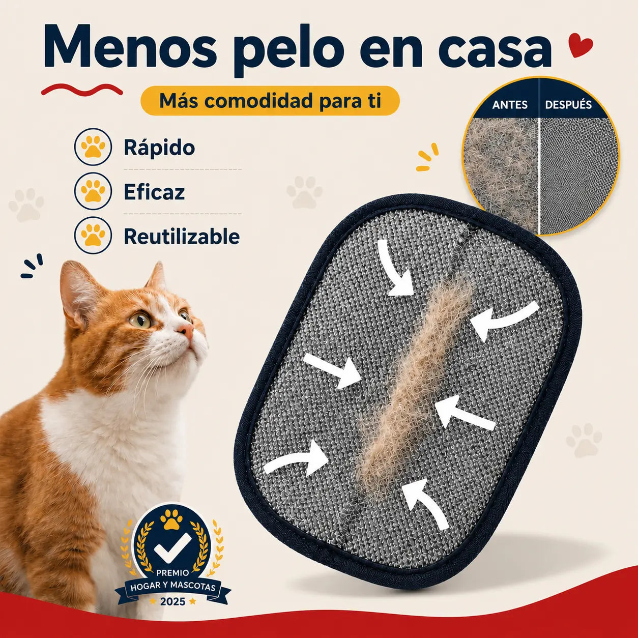 Manopla Quitapelos Reutilizable para Mascotas