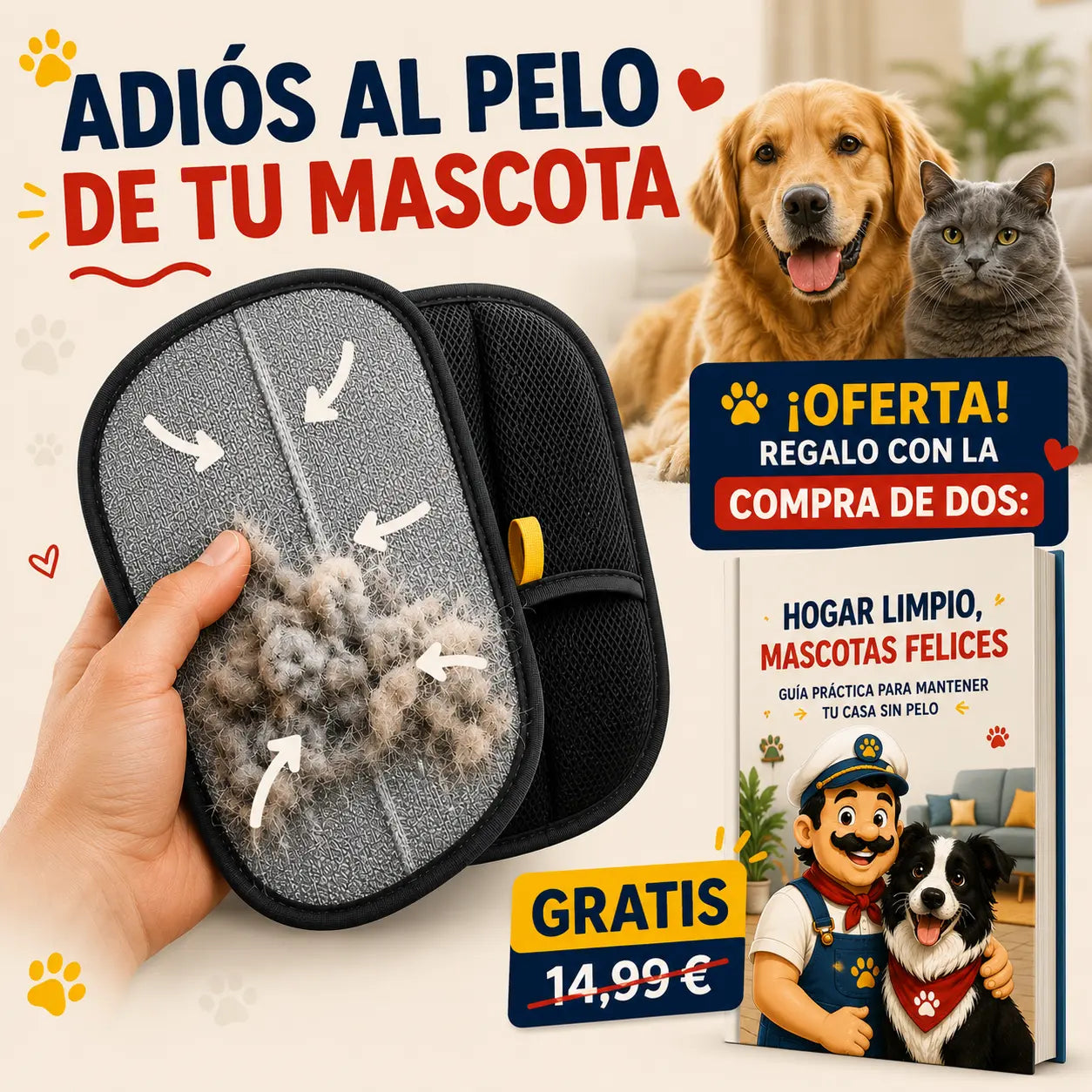Manopla Quitapelos Reutilizable para Mascotas